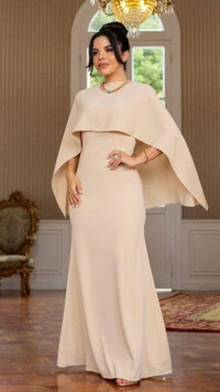 Vestido Longo Nude Liso Lorrana com Capa Removível
