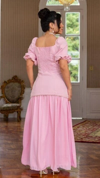 Vestido Longo Tonya Mangas Princesa com Amarração no Busto