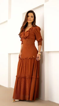 Vestido Longo Conny em Viscose com Babados