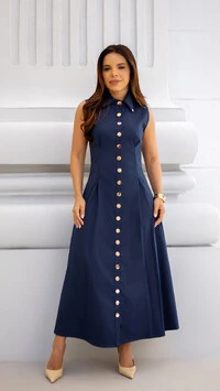 Vestido Max Midi Liliane em Alfaiataria Sarjada