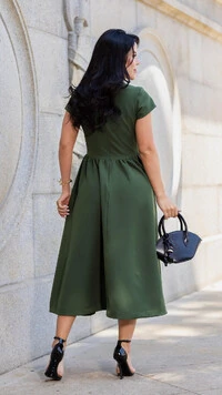 Vestido Midi Verde Alfaiataria Lumena Recorte na Cintura