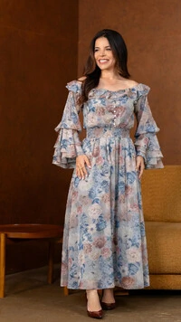 Vestido Midi Azul Samanta Poliéster