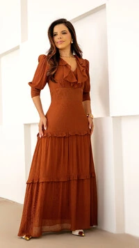 Vestido Longo Conny em Viscose com Babados