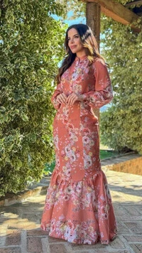 Vestido Longo Floral Sereia Julieta em Crepe com Cinto