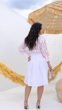 Camisa Nilda Listrada em Tricoline Manga Longa