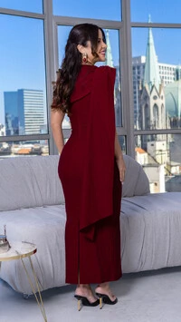 Vestido Longo Stephanie com Drapeado Assimétrico