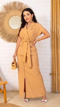 Saia Maxi Midi Vanda em Viscose com Fenda
