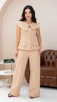 Calça Alfaiataria Andreia Vinco Central Poliéster Elastano