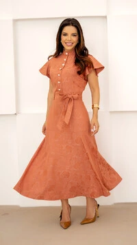 Vestido Max Midi Mauricia em Jacquard de Viscose