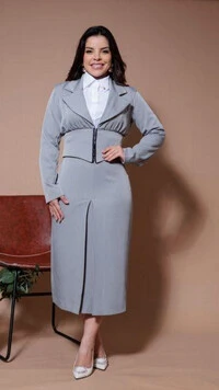 Blazer Cinza Elza Estilo Corset em Alfaiataria