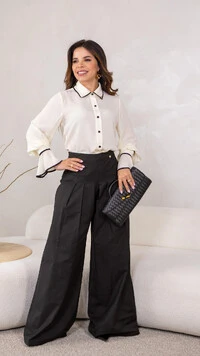 Calça Alfaiataria Lucia Sarja Corte Clássico Estruturado