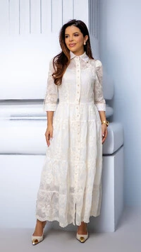 Vestido Longo Greice em Liocel com Bordado Floral