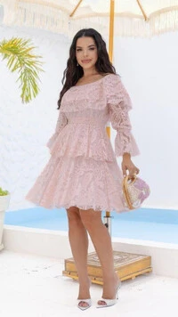 Vestido Curto Renda Janaína Saia Marias Ombro a Ombro