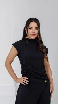 Blusa Manga Longa Crepe Izidora Franzido Frontal