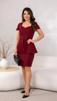 Vestido Curto Alfaiataria Jandira Peplum Decote Princesa