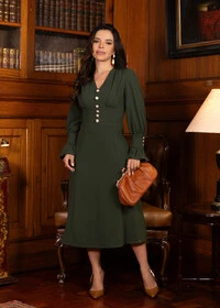 Vestido Midi Miriane em Malha Alfaiataria com Botões