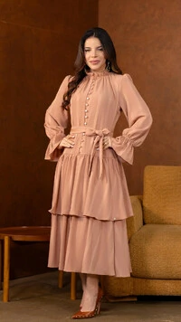 Vestido Midi Cappuccino Felicia Crepe Gola Alta