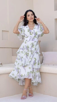 Vestido Midi Estampado Clara Crepe Gola V Barra Mullet