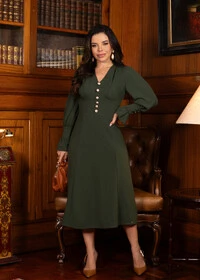 Vestido Midi Miriane em Malha Alfaiataria com Botões