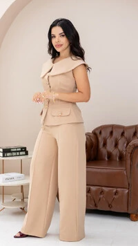 Calça Alfaiataria Andreia Vinco Central Poliéster Elastano