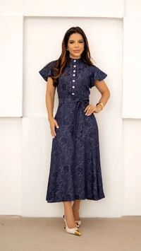 Vestido Max Midi Mauricia em Jacquard de Viscose