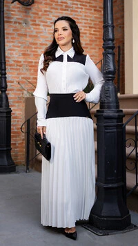 Conjunto Saia Longa Domitila em Silk Spam BRANCO com preto