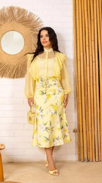 Camisa Edite em Organza com Babados Manga Longa