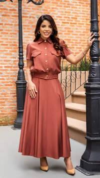 Conjunto Sirlene Blusa e Saia Max Midi em Viscose
