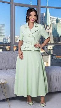 Conjunto Gaya com Saia Max Midi Verde Claro e Rosa Claro