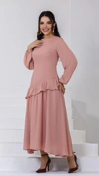 Vestido Longo Crepe Suzete Corset Babados Assimétricos