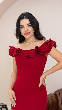 Vestido Midi Bordô Alfaiataria Elisa Detalhe no Decote