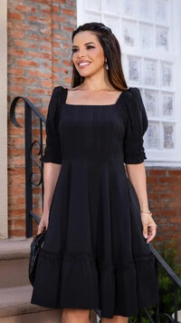Vestido Curto Patrícia em Silk Spam Preto