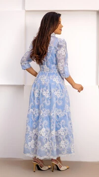 Vestido Longo Greice em Liocel com Bordado Floral