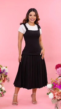 Vestido Midi Salopete Márvila Alfaiataria Decote Reto
