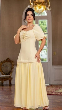 Vestido Longo Tonya Mangas Princesa com Amarração no Busto