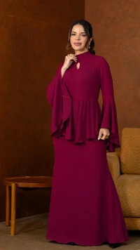 Vestido Longo Bordô Tayane Crepe Gola Alta