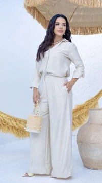 Calça Alfaiataria Nude Geise Viscose Linho Vinco Central