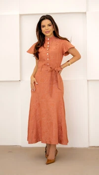 Vestido Max Midi Mauricia em Jacquard de Viscose
