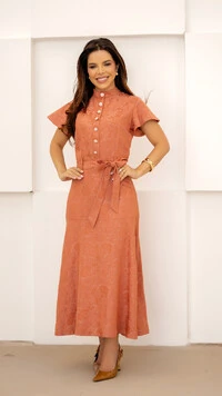 Vestido Max Midi Mauricia em Jacquard de Viscose
