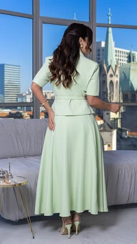 Conjunto Gaya com Saia Max Midi Verde Claro e Rosa Claro