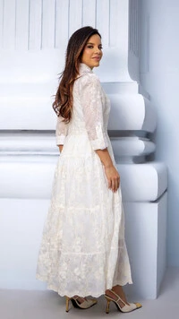 Vestido Longo Greice em Liocel com Bordado Floral