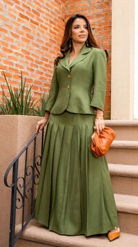 Conjunto Saia Malu em Alfaiataria Marrant com Blazer e Saia Max Midi Verde