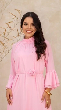 Vestido Midi Crepe Shirley Gola Alta com Cut Out Coração