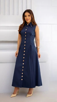Vestido Max Midi Liliane em Alfaiataria Sarjada