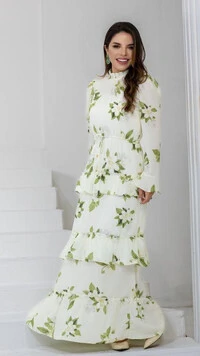 Vestido Longo Estampado Franciele Crepe GGT Gola Alta
