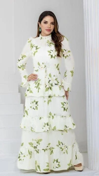 Vestido Longo Estampado Franciele Crepe GGT Gola Alta