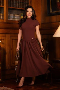 Vestido Max Midi Beverly em Alfaiataria com Elastano Marrom