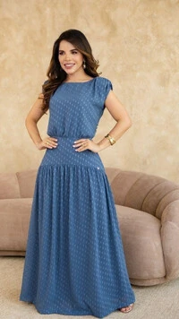Vestido Longo de Festa Crepe Yanka Caimento Fluido