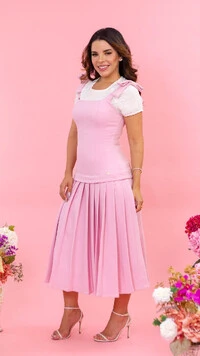 Vestido Midi Salopete Márvila Alfaiataria Decote Reto