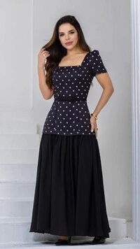 Vestido Longo Preto Tifany Alfaiataria Decote Quadrado